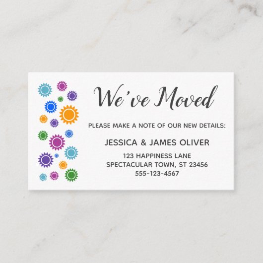 "Wir haben uns bewegt" Beilagen mit farbigen Sonne Begleitkarte (Vorderseite)