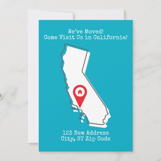 Wir haben uns bewegt! Besuchen Sie uns in Kaliforn Ankündigung (Vorderseite)