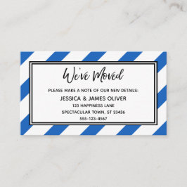 "Wir haben uns bewegt" Blaue und weiße Diagonale S Visitenkarte