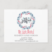 Wir haben uns bewegt, blauer Kranz, seien Sie froh Ankündigungspostkarte (Vorderseite)