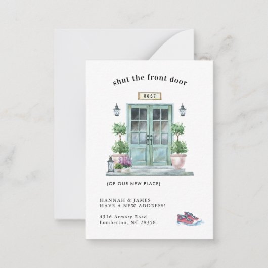 Wir haben uns bewegt | Blue Door Announcement Card Mitteilungskarte (Vorderseite)