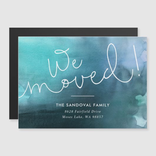 Wir haben uns bewegt! Blue Handschrift New Address Magnetkarte (Vorne/Hinten)