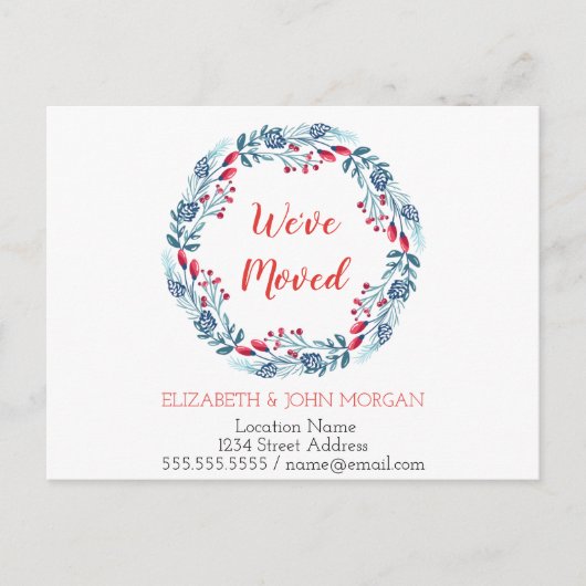 Wir haben uns bewegt, Holiday Blue Kranz, neue Adr Ankündigungspostkarte (Vorderseite)