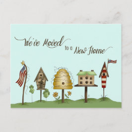 Wir haben uns bewegt / neue Adresse Birdhouses & F Ankündigungspostkarte