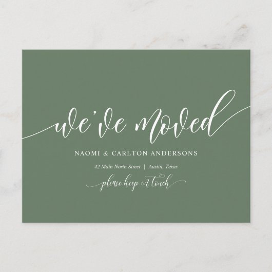 Wir haben uns bewegt, neue Zuhause-Adresse Ankündi Postkarte (Vorderseite)