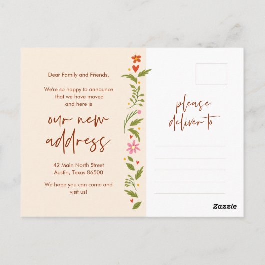 Wir haben uns bewegt, neue Zuhause-Adresse Ankündi Postkarte (Rückseite)