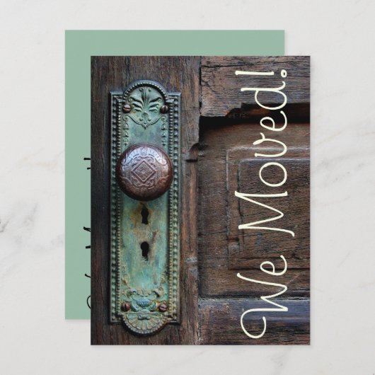 Wir haben uns bewegt! Old Door Knob Ankündigungspostkarte (Vorne/Hinten)