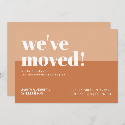 Wir haben uns bewegt! Orange & Peach Minimal Fett Ankündigung (Vorne/Hinten)