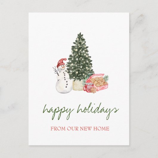 Wir haben uns bewegt, Pinienbäume, Schneemann, Kek Ankündigungspostkarte (Vorderseite)