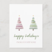 Wir haben uns bewegt, Pink Green Pine Tree Urlaub Ankündigungspostkarte (Vorderseite)