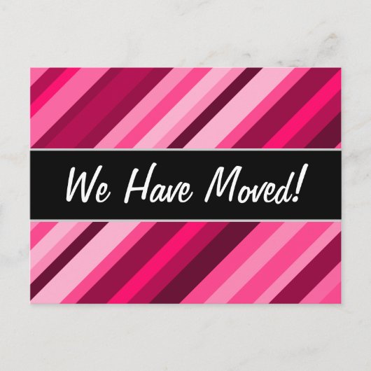 "Wir haben uns bewegt!" + Pink/Magenta Streifen Mu Ankündigungspostkarte (Vorderseite)