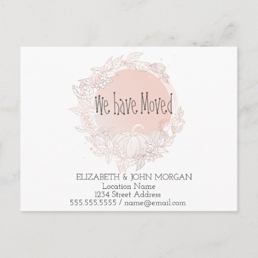 Wir haben uns bewegt, Pumpkin, neue Adresse Ankündigungspostkarte (Vorderseite)