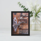 Wir haben uns bewegt, rustikale Tür bewegt Postkar Ankündigungspostkarte (Stehend Vorderseite)