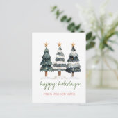 Wir haben uns bewegt, schicke Weihnachtsbaumen Url Ankündigungspostkarte (Stehend Vorderseite)