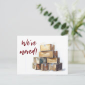 Wir haben uns bewegt und Boxen verpackt Postkarte (Stehend Vorderseite)