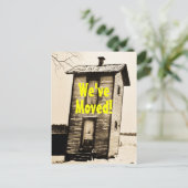 Wir haben uns bewegt! Vintages 2-stöckiges Outhous Ankündigungspostkarte (Stehend Vorderseite)