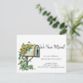 Wir haben uns bewegt, Wasserfarbe Mailbox Sonnenbl Ankündigungspostkarte (Stehend Vorderseite)