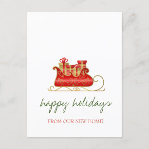 Wir haben uns bewegt, Weihnachten Schlittenurlaub Ankündigungspostkarte