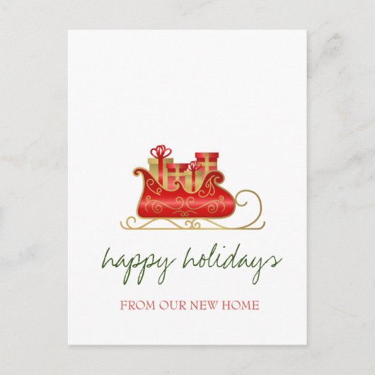 Wir haben uns bewegt, Weihnachten Schlittenurlaub Ankündigungspostkarte (Vorderseite)