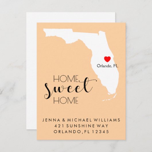 Wir haben uns bewegt | Zuhause Sweet Zuhause Flori Ankündigungspostkarte (Vorne/Hinten)