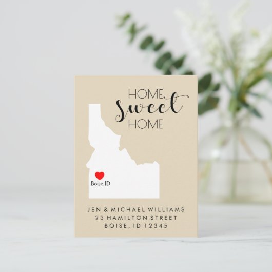 Wir haben uns bewegt | Zuhause Sweet Zuhause Idaho Ankündigungspostkarte (Stehend Vorderseite)