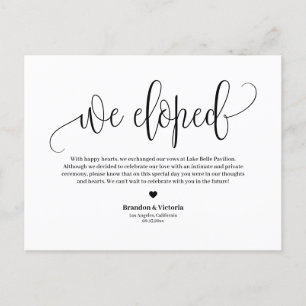 Wir haben uns Black Hübsch Script Wedding Elopem Ankündigungspostkarte