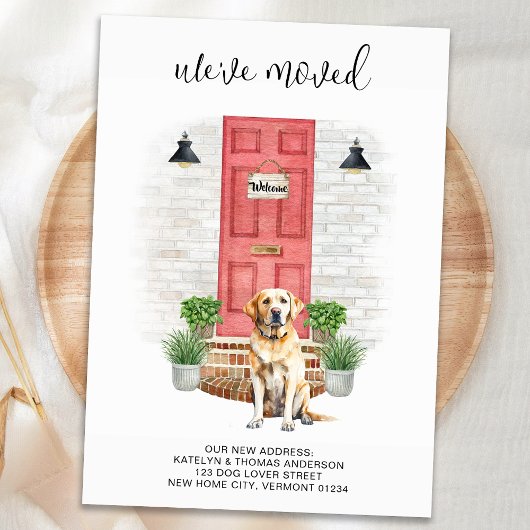 Wir haben uns gelbes Labrador, rote Tür, Hund bewe Ankündigung