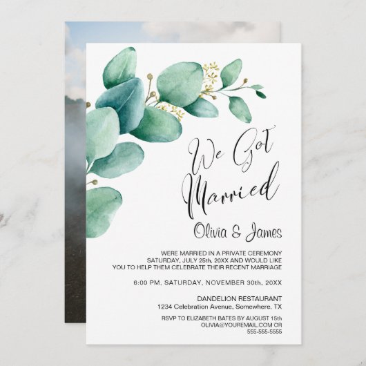 Wir haben Verheiratet Eukalyptus-Empfang Got Einladung (Vorne/Hinten)