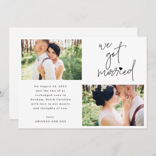 Wir haben Verheiratete 2-Foto-Script-Heart-Hochzei Ankündigung (Vorne/Hinten)