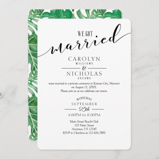 Wir haben Verheiratete Hochzeitsfeier mit tropisch Einladung (Vorne/Hinten)