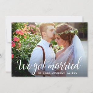 Wir haben Verheiratete kalligraphische Hochzeitfot Dankeskarte