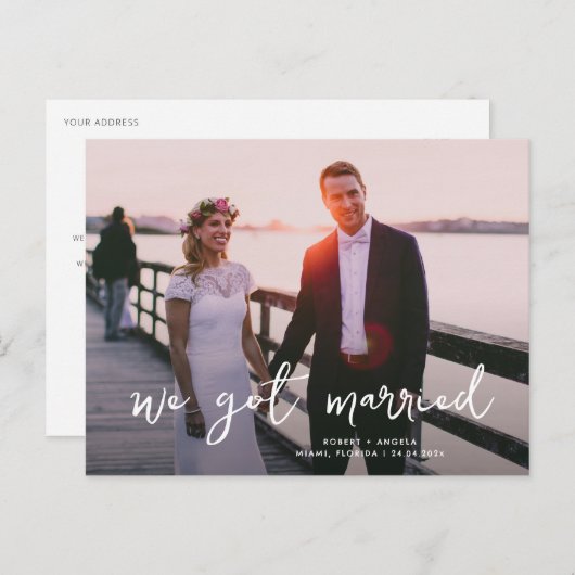 wir haben verheiratete moderne Hochzeitsankündigun Postkarte (Vorne/Hinten)