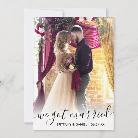 Wir haben Verheiratete, moderne Script Overlay Fot Dankeskarte (Vorderseite)