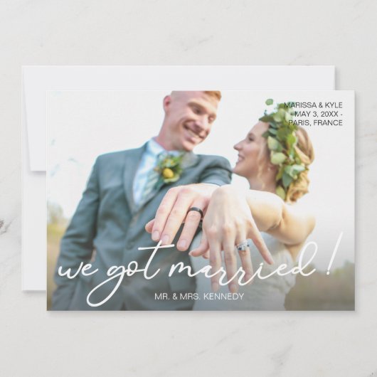 Wir haben Verheiratete Skripttypografie und Foto-A Einladung (Vorderseite)