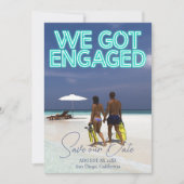 Wir haben Verlobtes Aquamarines Neonlicht-Foto Got Save The Date (Vorderseite)