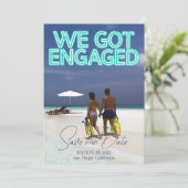 Wir haben Verlobtes Aquamarines Neonlicht-Foto Got Save The Date (Stehend Vorderseite)