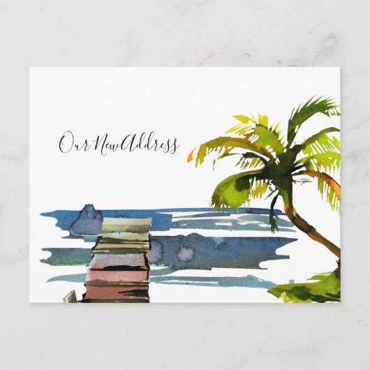 Wir haben Wasserfront Dock Palm Tree neue Adresse Ankündigungspostkarte (Vorderseite)