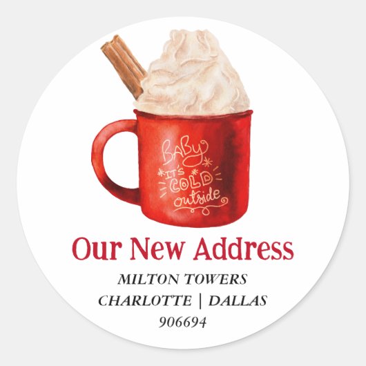 Wir haben Weihnachtskakao verschoben | Neue Adress Runder Aufkleber (Vorderseite)
