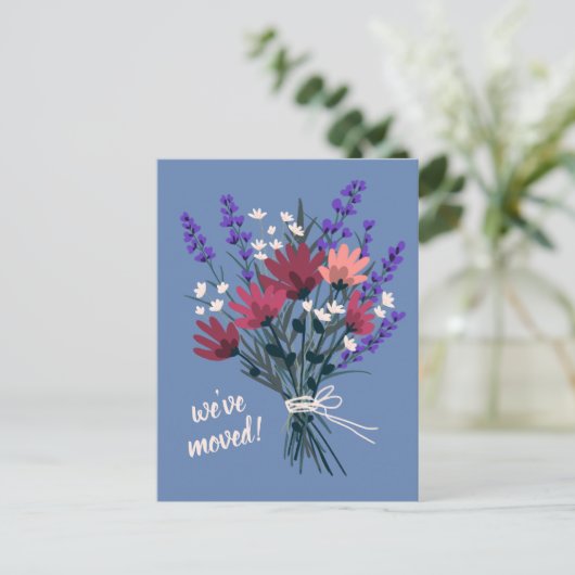 Wir haben Wildblume Bouquet neue Zuhause-Adresse v Postkarte (Stehend Vorderseite)