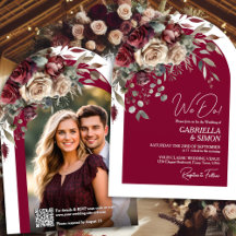 Wir heiraten Burgunderrosen QR-Code & Foto-Bogen-H