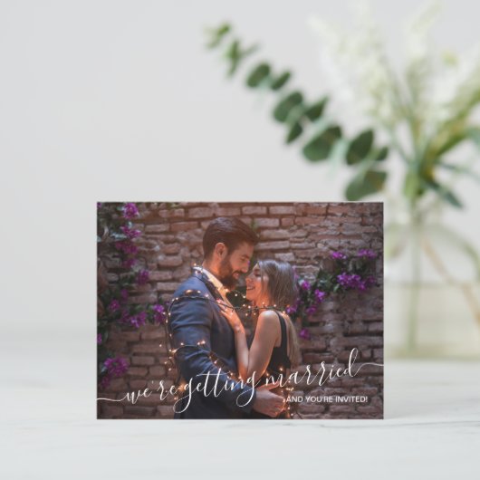 Wir heiraten Foto Hochzeit speichern das Datum Ankündigungspostkarte (Stehend Vorderseite)