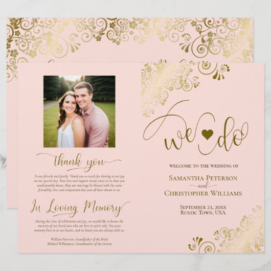 Wir heiraten! Hochzeitsprogramm zum Falten mit ros (Vorne/Hinten)