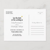 Wir heiraten . Moderne Hochzeit vertikal Ankündigungspostkarte (Rückseite)