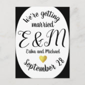 Wir heiraten . Moderne Hochzeit vertikal Ankündigungspostkarte (Vorderseite)