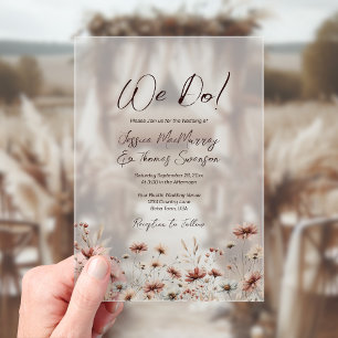 Wir heiraten! Rustikale Boho Sienna Wildblumen Hoc Acryleinladungen
