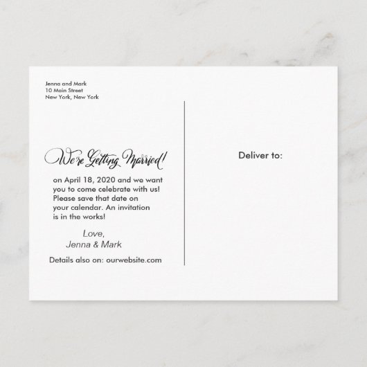 Wir heiraten Save the Date Fotokarte Ankündigungspostkarte (Rückseite)