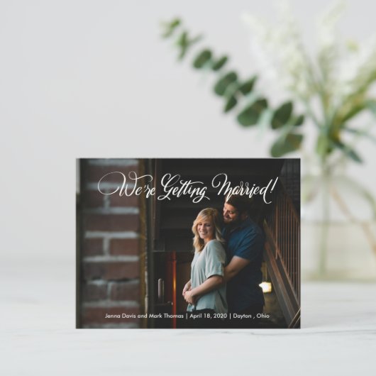 Wir heiraten Save the Date Fotokarte Ankündigungspostkarte (Stehend Vorderseite)