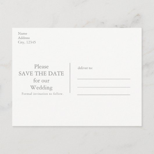 WIR HEIRATEN Save the Date Weiß & Grau Ankündigungspostkarte (Rückseite)