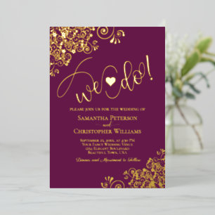 Wir heiraten! Süße moderne Hochzeit Magenta Pflaum Folieneinladung