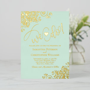 Wir heiraten! Süße moderne Hochzeit Mintgrün und G Folieneinladung